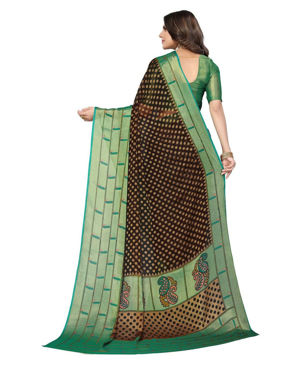 Vamika Black Chiffon Brasso Bollywood Style Woven Saree (DIMPLE BLACK) - Distacart