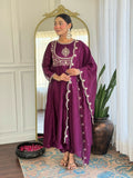 The52 Women's Beautiful Vichitra Silk Fabric Embroidery Work Flared Anarkali Pant and Dupatta Set - Distacart