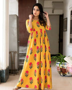 Partywear Designer Gold Yellow Pure Maslin Gown - Anbazaar - Distacart