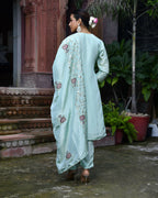 Vaasva Women's Tissue Silk Emboidered Suit Set With Solid Pant & Solid Embroidered Dupatta