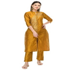 Lagi Women's Mustard Poly silk Straight Embroidred Kurta & Pant (RO115C)