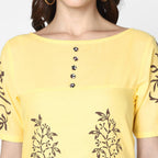 Cheera Hand Block Print Pale Yellow Straight Kurta (MAAI-056K)