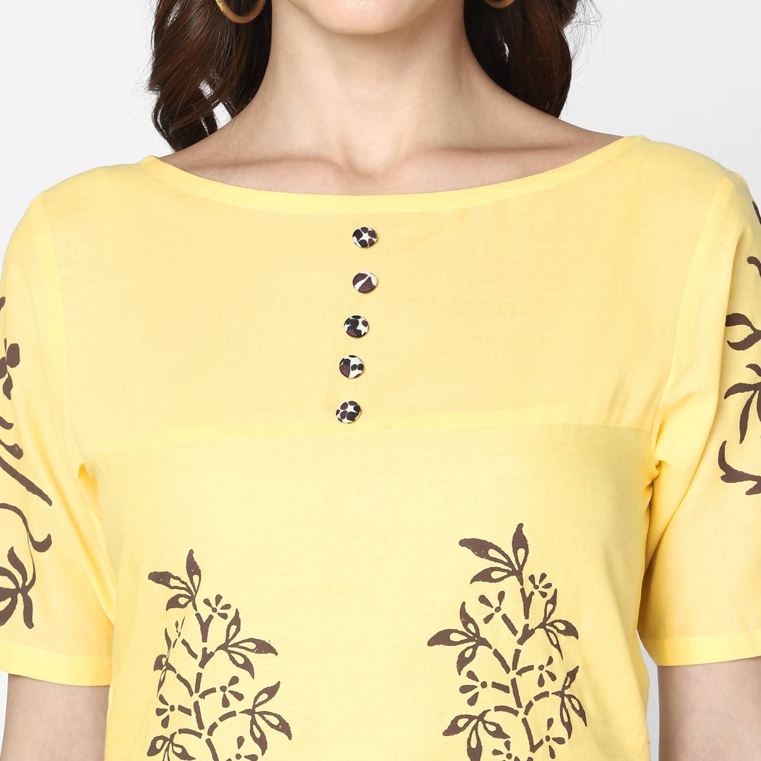 Cheera Hand Block Print Pale Yellow Straight Kurta (MAAI-056K)