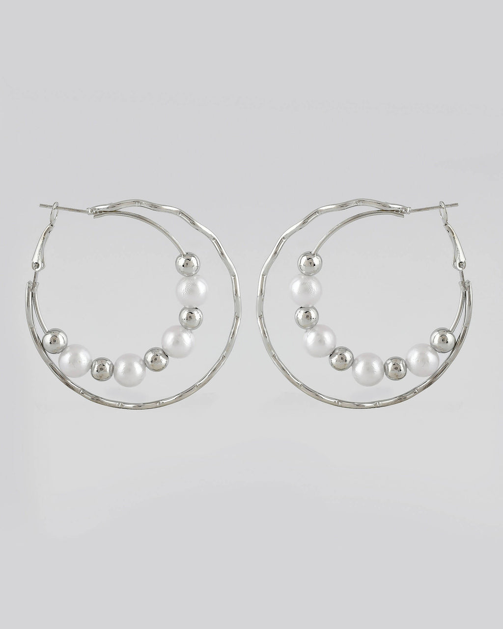 VOJ Women Sliver-Plated Pearl Stainless Steel Hoop Earrings - Distacart