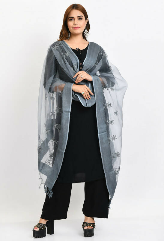 Mominos Fashion Moeza Women's Orgenza All Over Chikan Work Grey Dupatta - Distacart