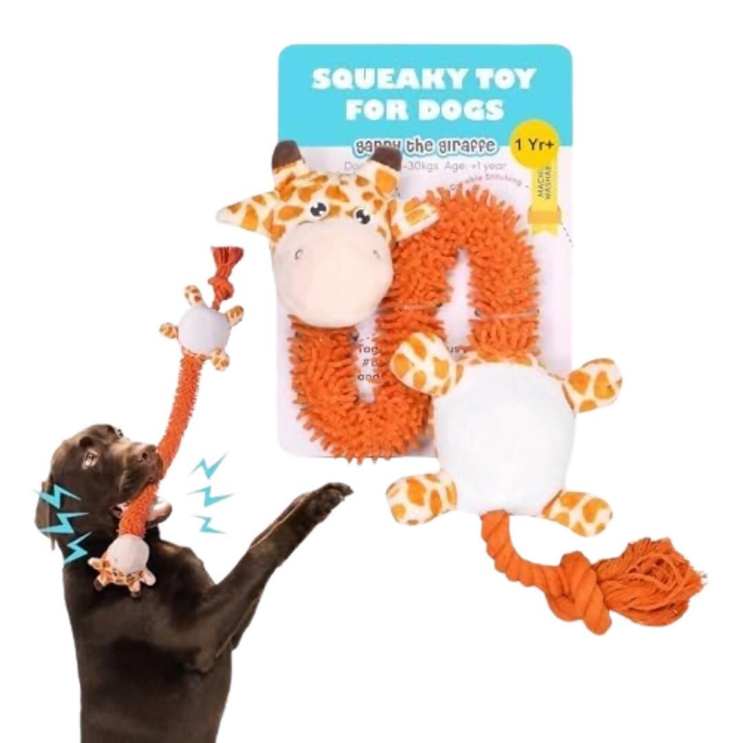 BarkButler Garry The Giraffe Soft Squeaky Plush Dog Toy - Orange