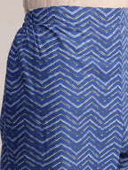 Aavyora Women's Blue Floral Printed Cotton Kurta with Chevron Pattern Palazzo Set