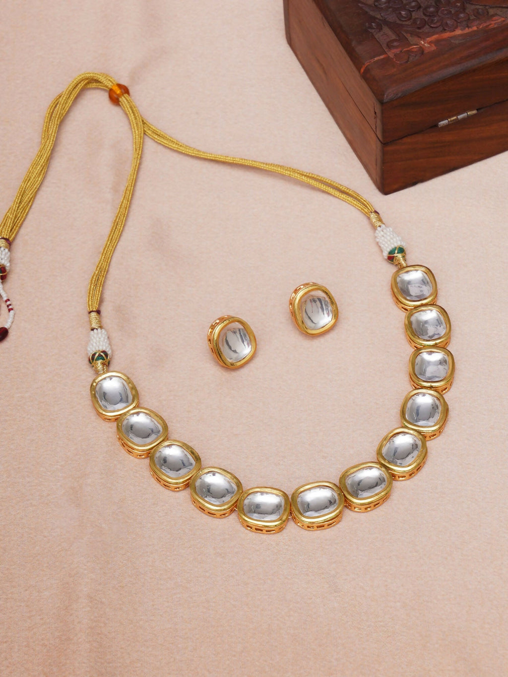 Kundan Choker with Studs Jewellery Set (Gold) - Ruby Raang