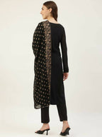 FIORRA Women's Black Poly Crepe Straight Kurta Pant With Dupatta