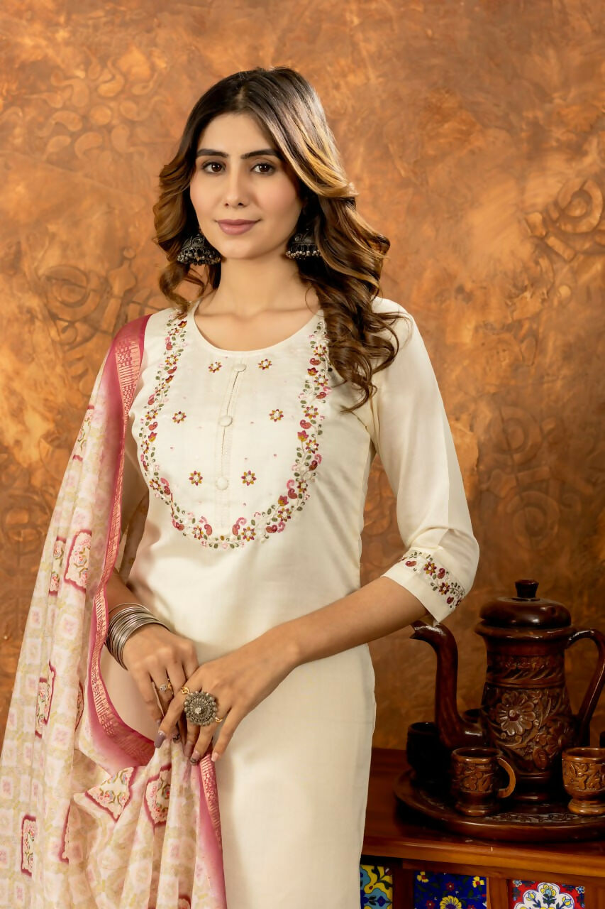 Straight Cut Off-White Salwar Kameez for Eid Party by Infinity Export
