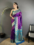 Joban Fashion Purple Intricate Motifs Soft Silk Banarasi Saree