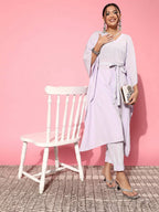 Ahalyaa Women Floral Poly Crepe Belted Detail Kurta Set - Distacart