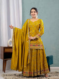 Teeya Creation Yellow Color Chinnon Silk Embroidery Work Fully Stitched Salwar Suit - Distacart