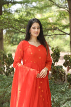 Teeya Creation Orange Color Georgette Heavy Embroidery And Sequence Work Anarkali With Pants And Dupatta