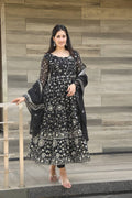 Teeya Creation Black Color Georgette Heavy Embroidery And Sequence Work Anarkali With Pants And Dupatta