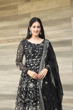 Teeya Creation Black Color Georgette Heavy Embroidery And Sequence Work Anarkali With Pants And Dupatta