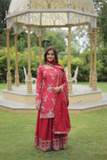 Teeya Creation Maroon Color Chinon Silk Digital Print With Embroidery Work Fully Stitched Plazo Pair - Distacart