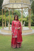 Teeya Creation Maroon Color Chinon Silk Digital Print With Embroidery Work Fully Stitched Plazo Pair - Distacart