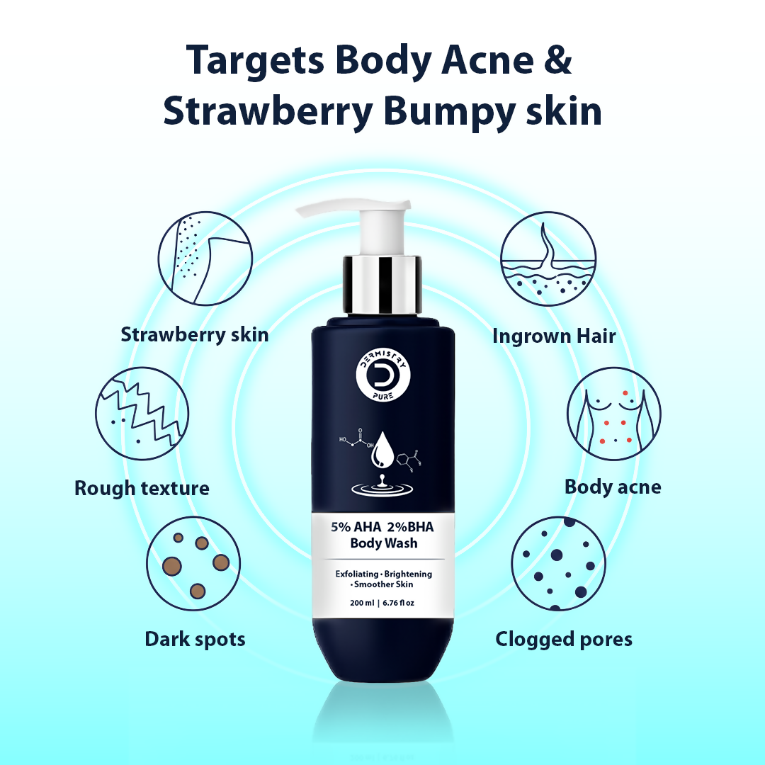 Dermistry 5% AHA 2% BHA Exfoliating D Tan Detan Acne Removal Body Wash For Oily All and Strawberry Skin - Distacart