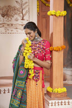 Yellow Rayon All over Print with Embroidery Patch Work Navratri Lehenga Choli with Dupatta - Raas