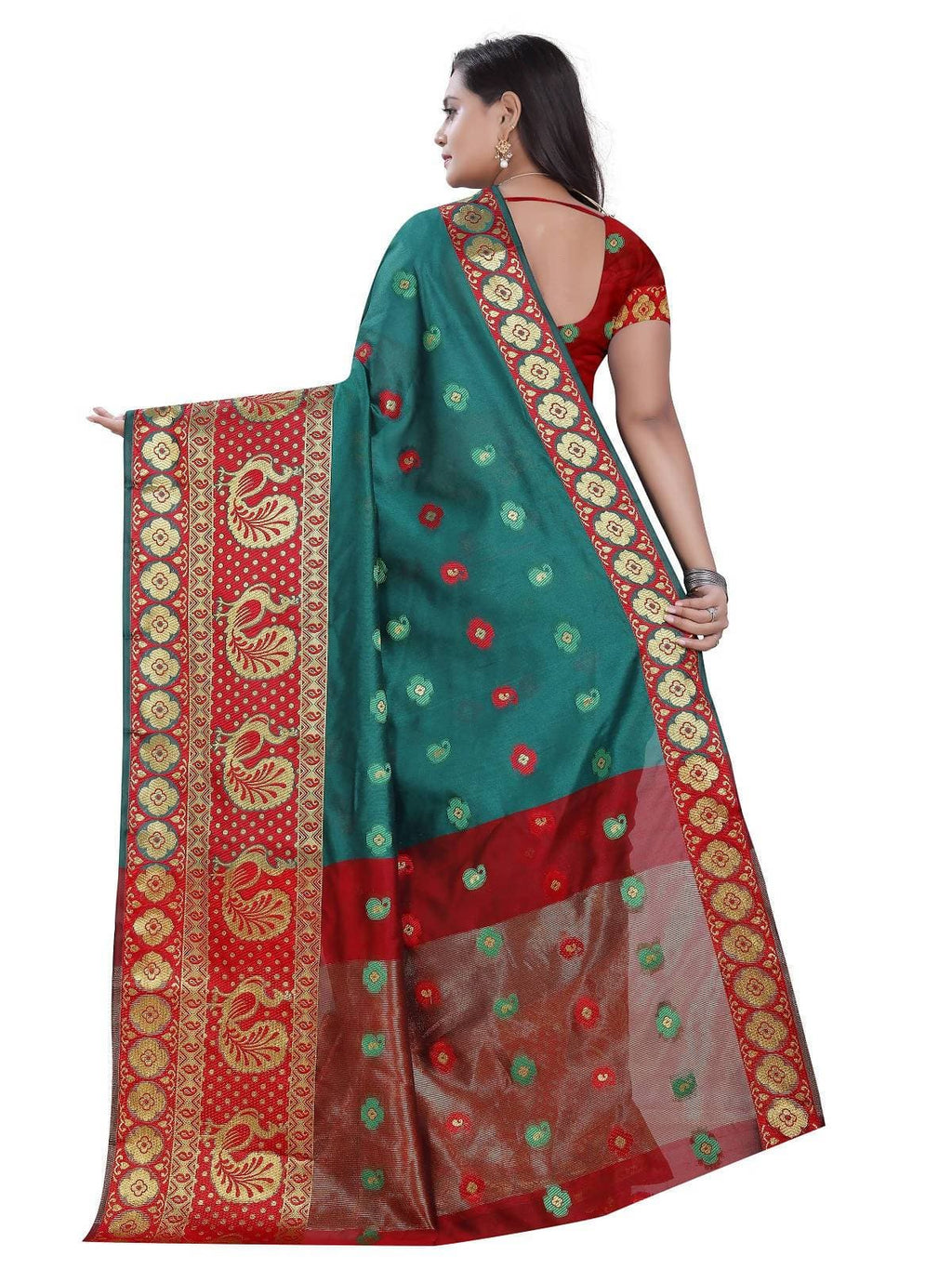 Vamika Banarasi Cotton Silk Rama Green Weaving Saree