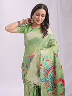 Shree Shyam Fashion Linen Cotton Light Green Saree - Distacart