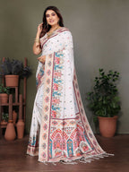 Joban Fashion White Thread Woven Pashmina Sarees
