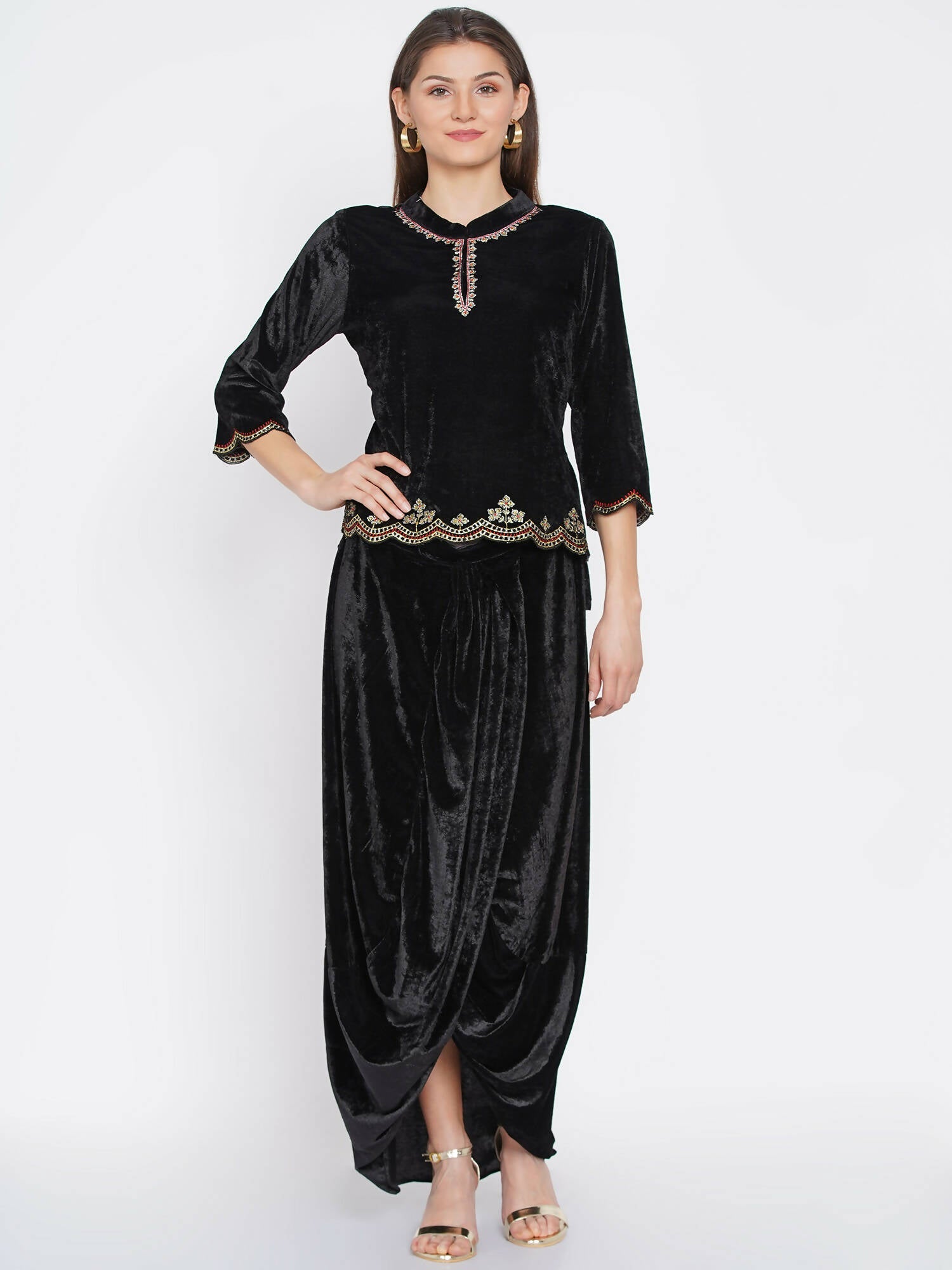 Women Republic Black Velvet Embroiderd Koti With Dhoti Pants - Distacart