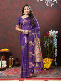 Lorenvalley Fashion Purple Soft Paithani Silk Woven Design Copper Zari Meenakari Weaving Saree