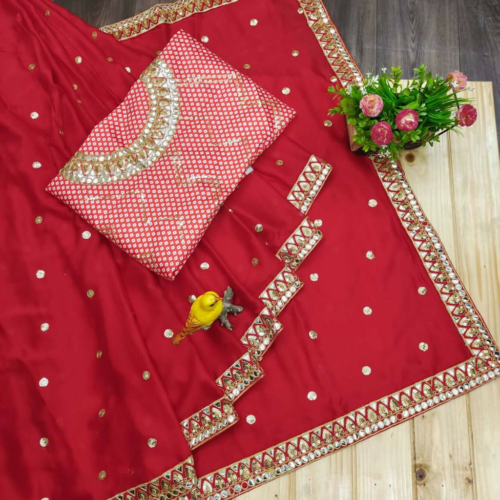 Joban Fashion Red Rangoli silk Party Wear Sarees - Distacart