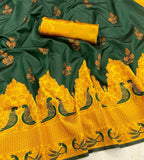 DEIANA'S Beautiful Designer Golden zari Soft Lichi Silk Saree - Green