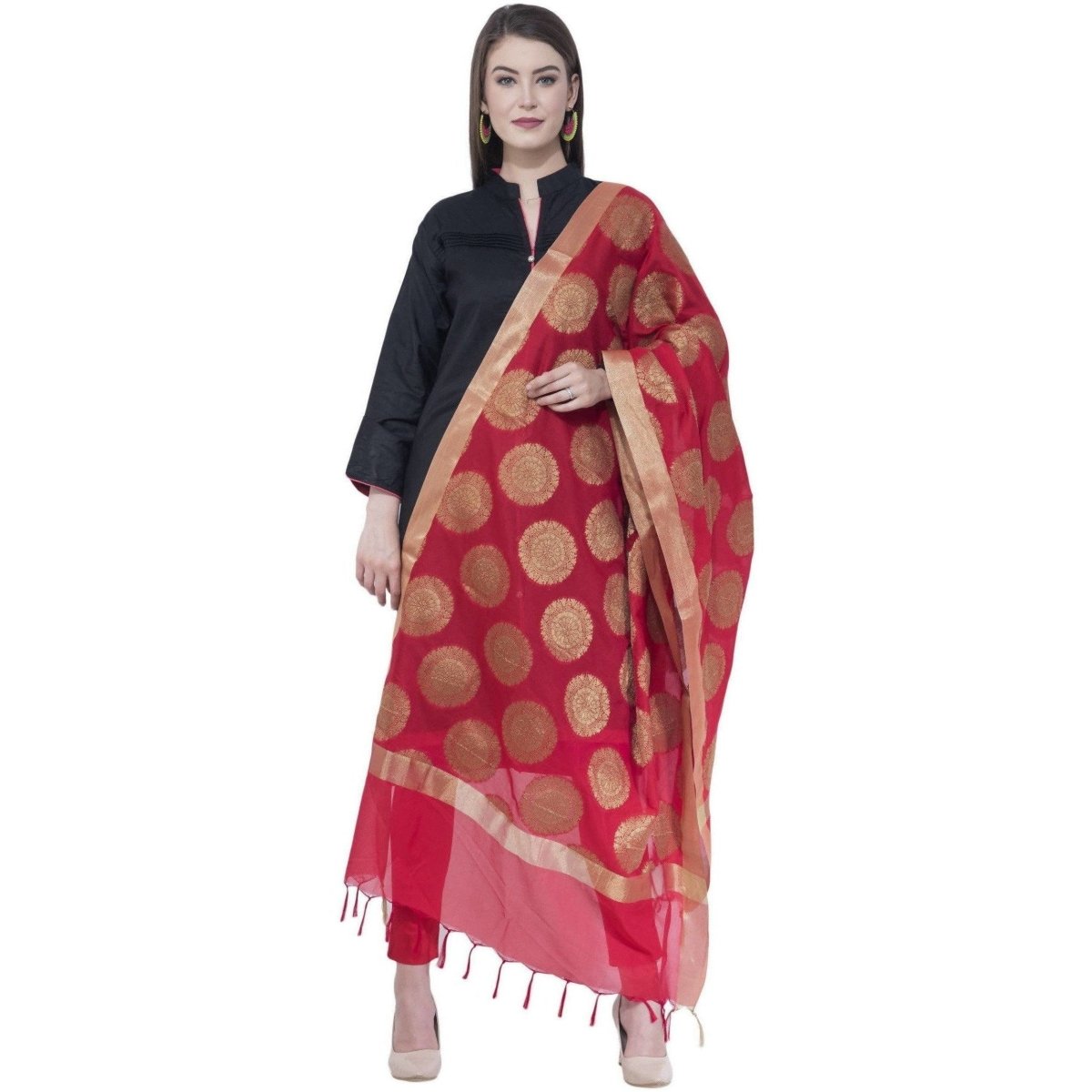 A R SILK Red Color Vns Big Gola Dupattas and Chunnis