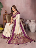 Aastha Fashion Cream Kalamkari Silk Zari Woven Saree - Distacart