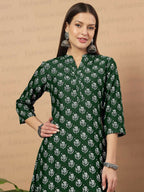 Vamika Poly Rayon Printed Bottle Green Party Wear/Casual Wear/Office Wear Kurta Set/Suit