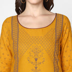 Cheera Hand Block Print Mustard Straight Kurta (MAAI-045K)