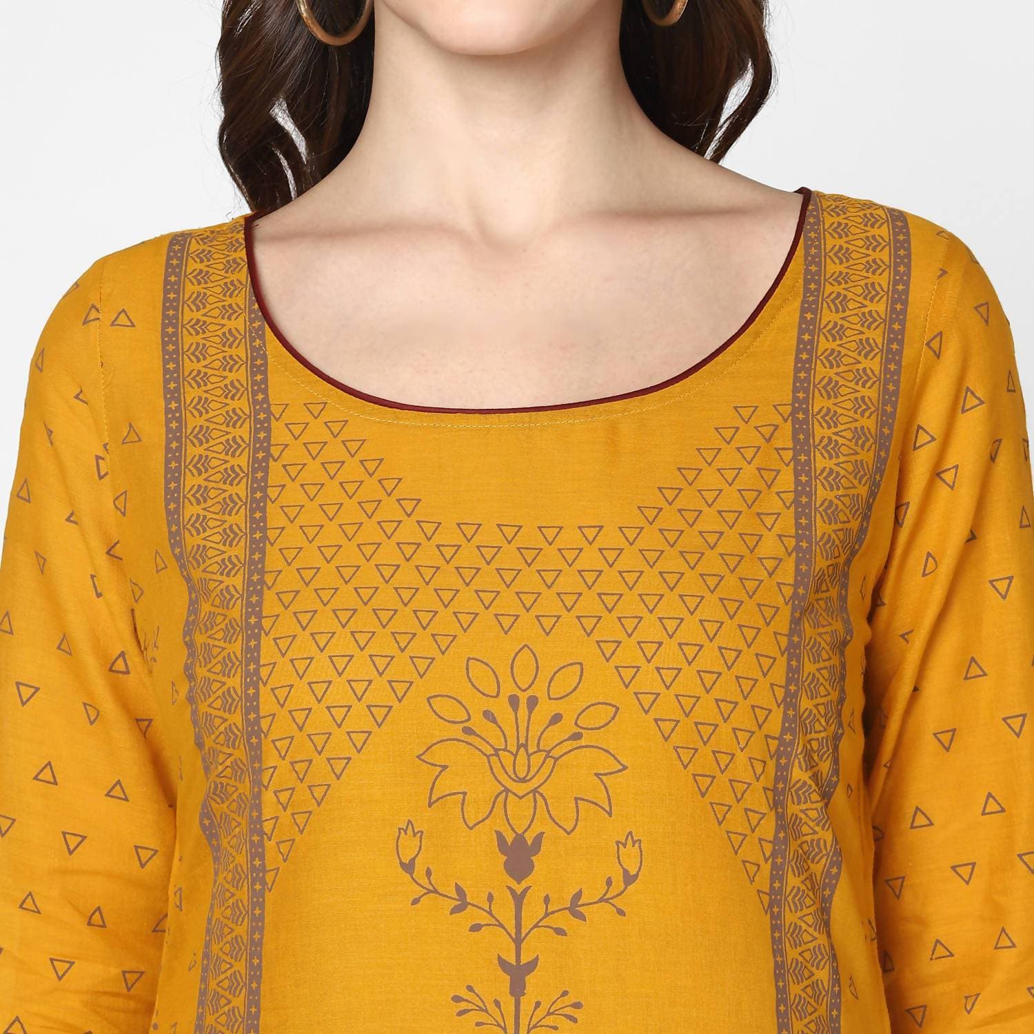 Cheera Hand Block Print Mustard Straight Kurta (MAAI-045K)