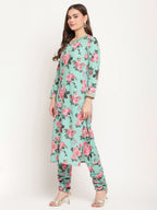 Ahalyaa Women Green Floral Printed Regular Kurta Churidar Set & With Dupatta