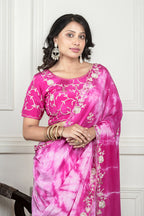 Morchari Pink Crepe Hand Embroidery Saree And Stitched Blouse - Distacart