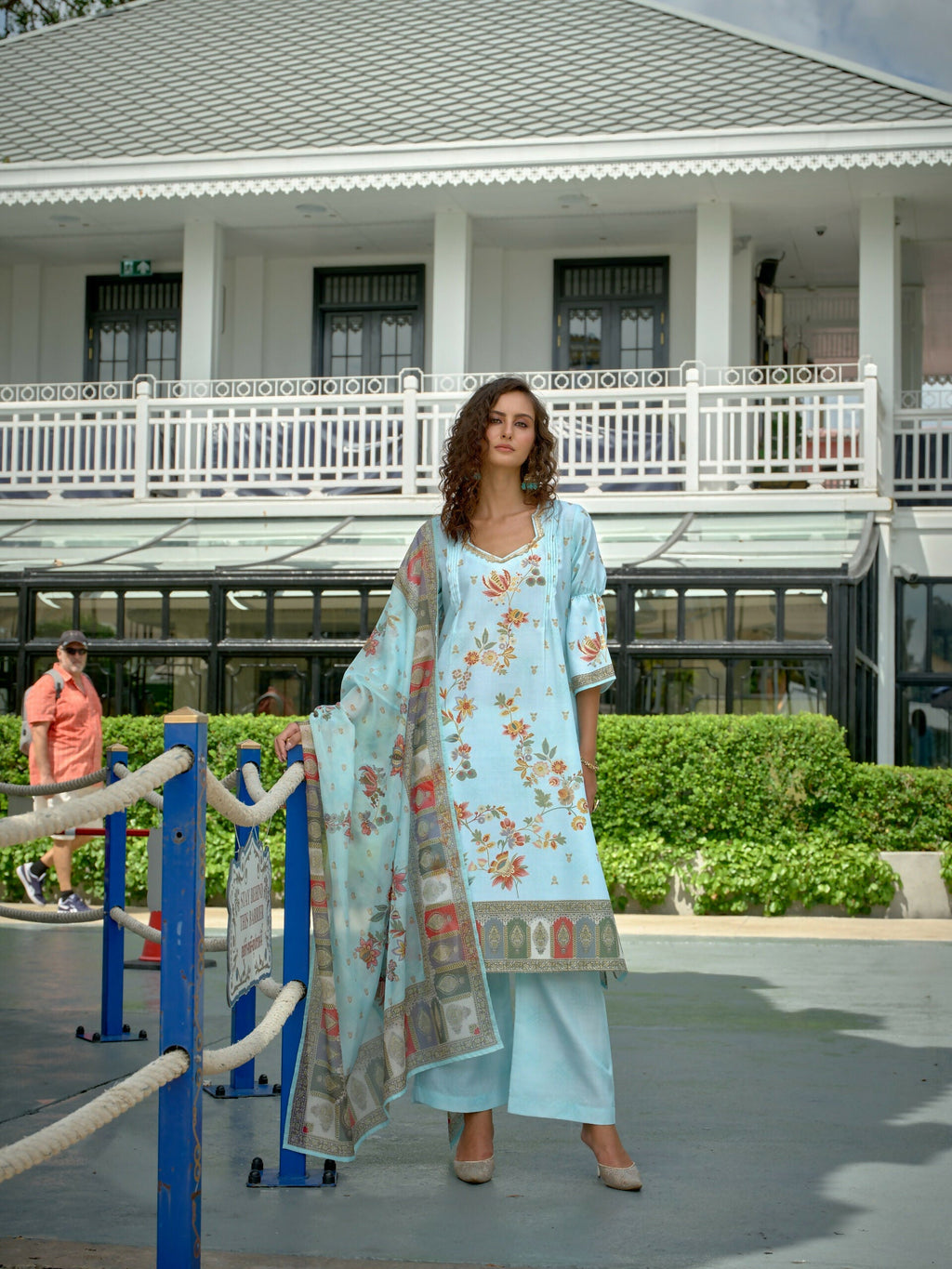 Joban Fashion Positive Sky Blue Digital Print With Position Foil Kurta Set - Distacart