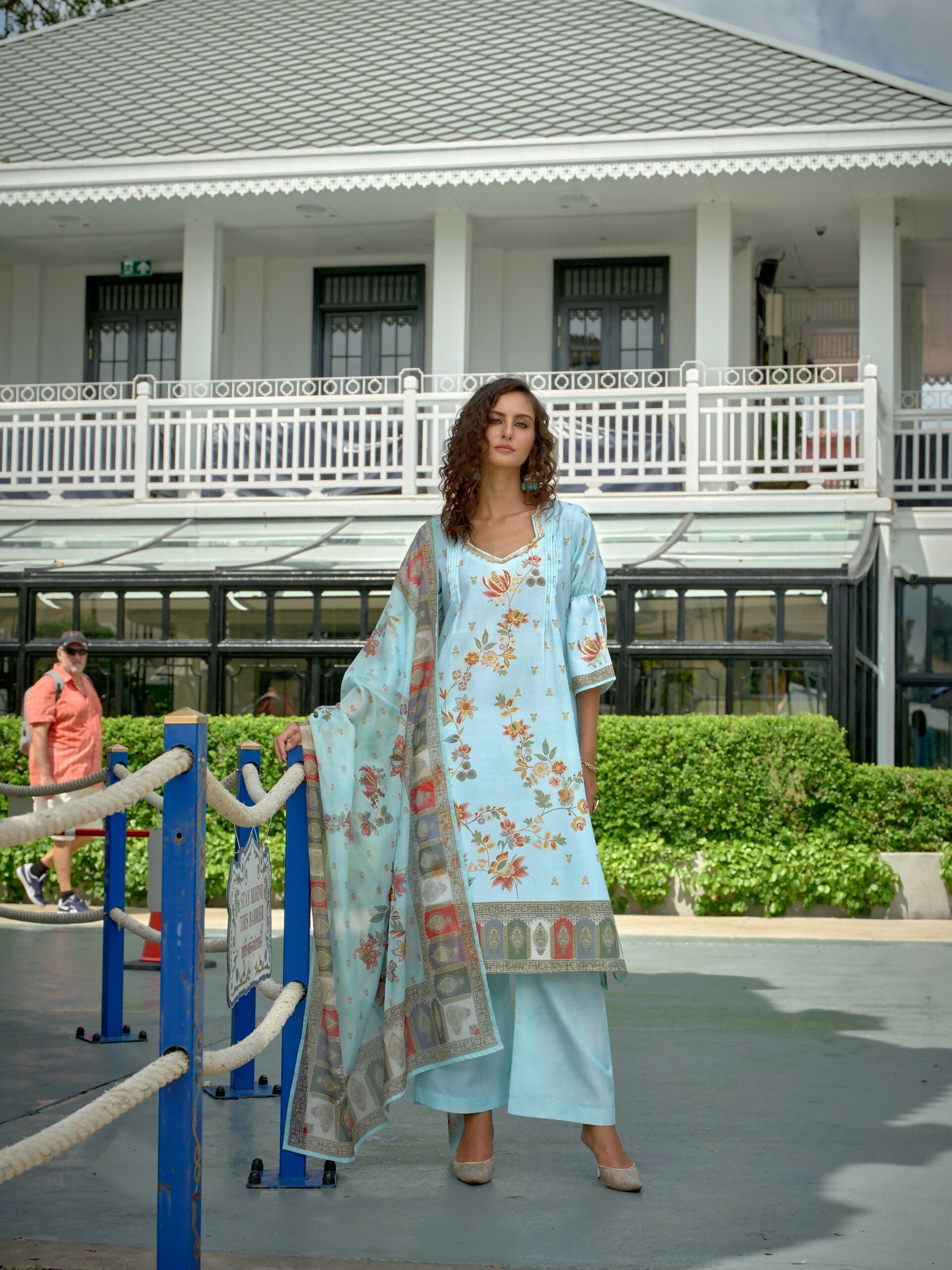 Joban Fashion Positive Sky Blue Digital Print With Position Foil Kurta Set - Distacart