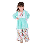 Little Bansi Girls Blue Color Floral print Kurta Frock with Floral Palazzo and Dupatta