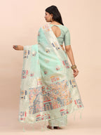 Shree Shyam Fashion Linen Cotton Sea Green Saree - Distacart