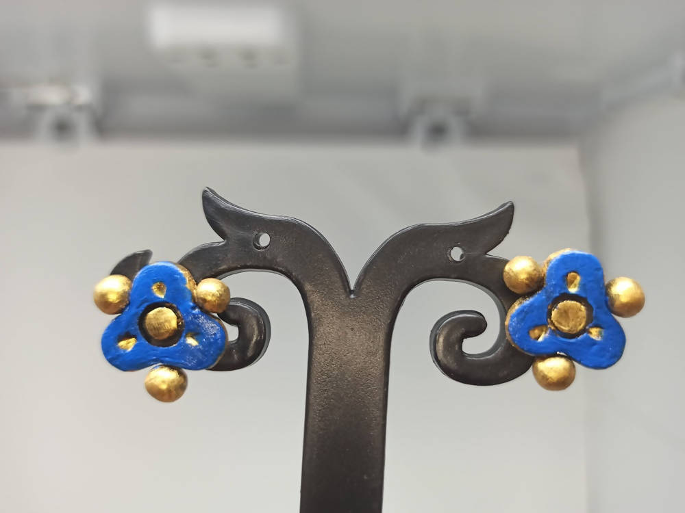 Terracotta Ear Studs-Blue