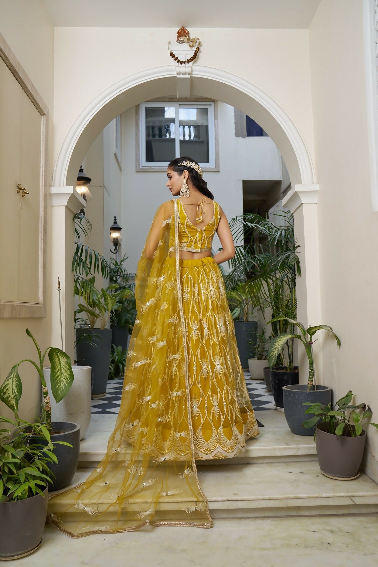 Eilara Glamorous Mustard Yellow Butterfly Net With Tone To Tone Thread And Sequence Embroidered Work Lehenga Choli For Wedding