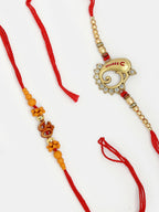NVR Men Set of 2 Gold-Toned Ganesha Stone-Studded Rakhi With Roli Chawal & Chocolate - Distacart