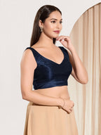 Joban Fashion Navy Blue Mulberry Silk Padded Blouse With Round Neck Sleeveless - Distacart