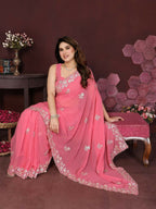 PR Fashion Gajari Georgette Embroidery Work With Embroidery Work Blouse Saree