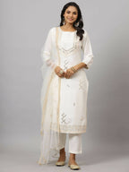 Juniper Women's White Chinnon Solid Embroidered Kurta Set - Distacart