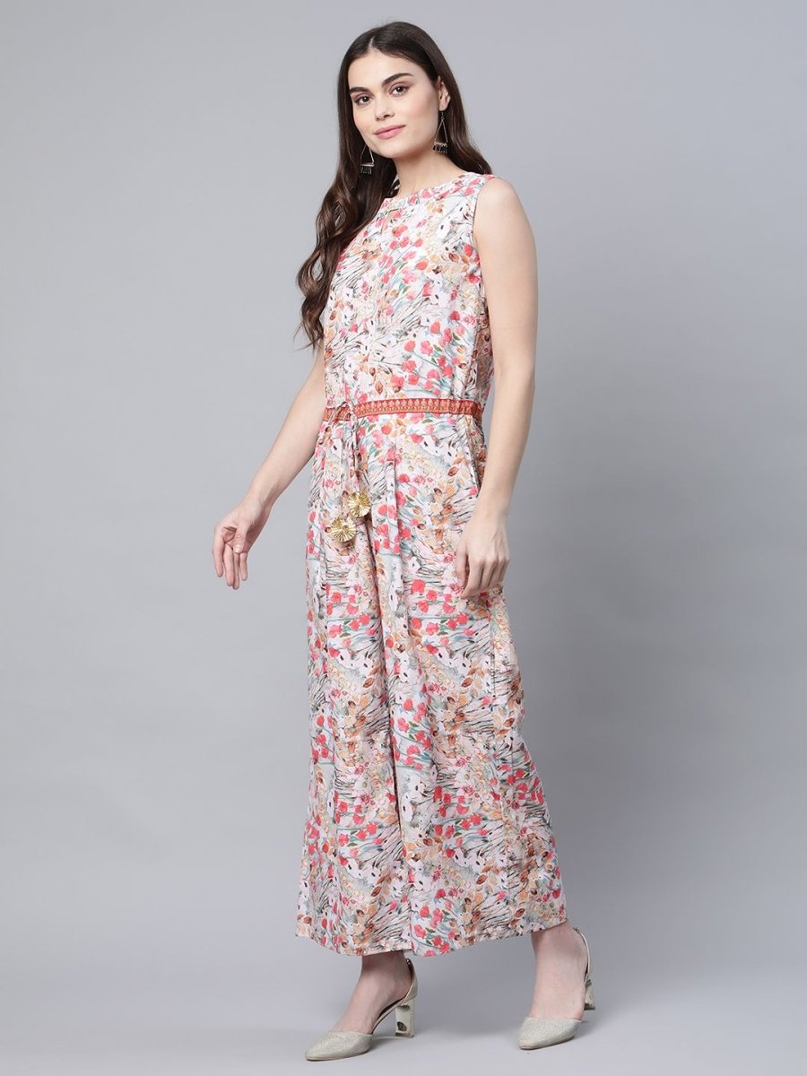 Ahalyaa Womens Pink Crepe Digital Print Floral Jumpsuit - Distacart