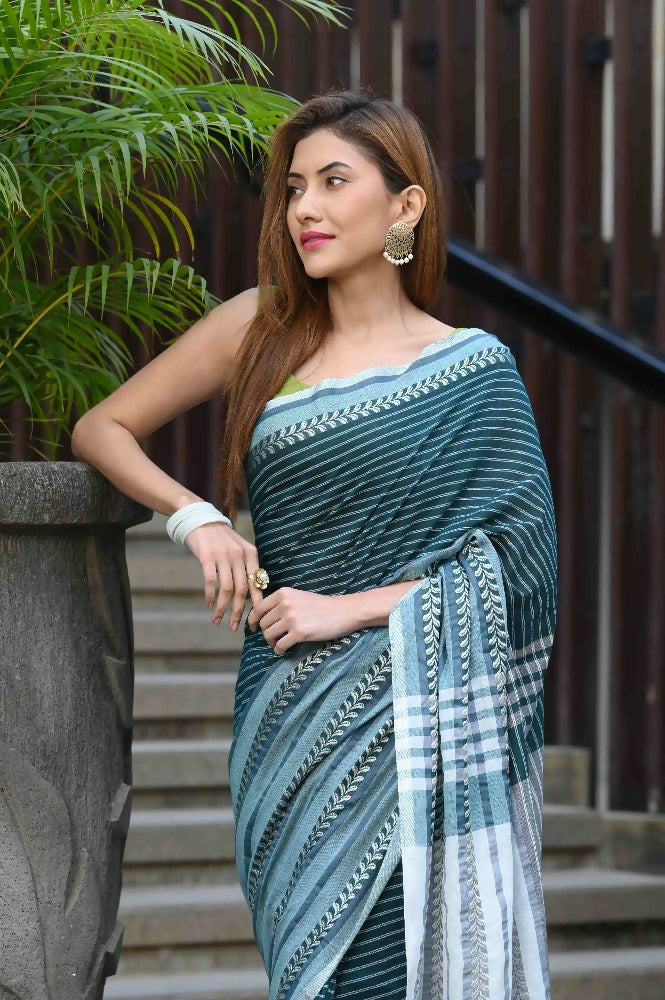 Beatitude Blue Cotton Tanchori Handloom Saree